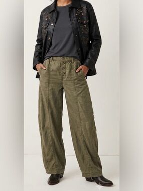 Free People Sylvie Green Barrel High Rise Pants